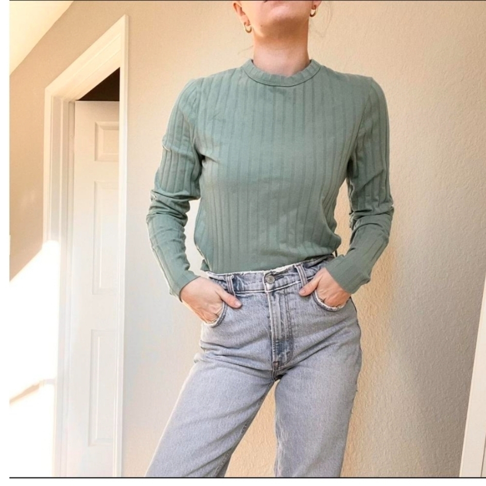A New Day Blue Ribbed Long Sleeve Crew Neck Top